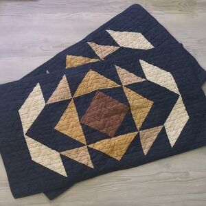 Pendleton Geometric Quilt Pillowcases - Navy, Brown, and Cream Set Of 2 King